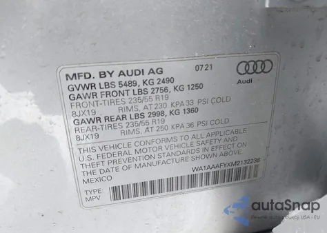 2021 Audi Q5 Premium 45 Tfsi Quattro S Tronic z USA, uszkodzony, nr VIN WA1AAAFYXM2132238